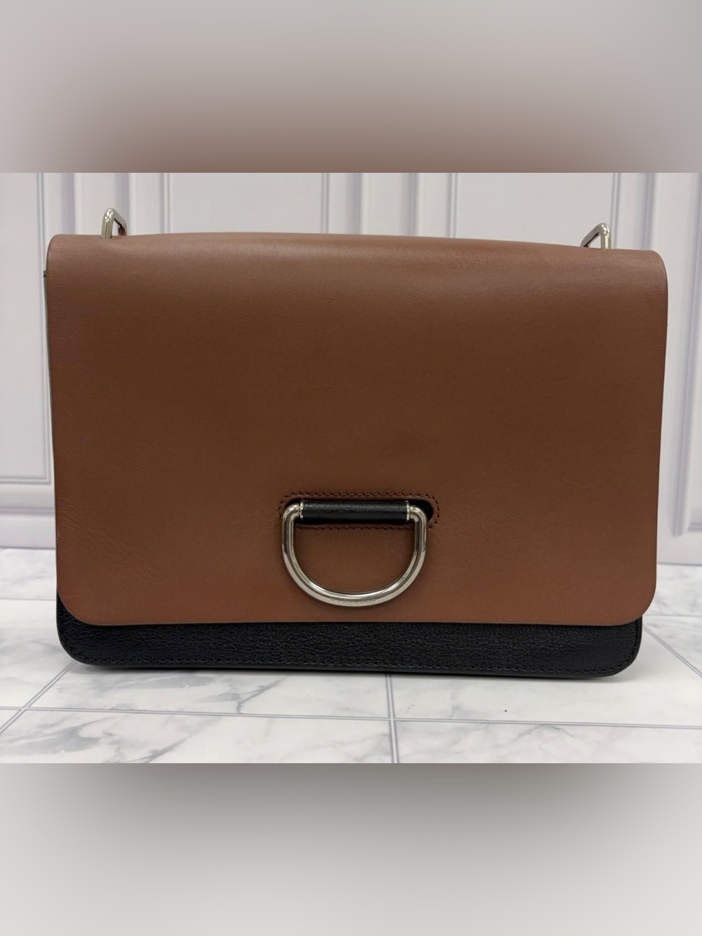 Burberry Medium Bicolor Leather D-Ring Crossbody Brown Black